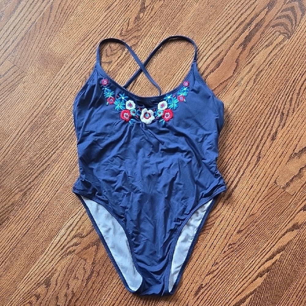 Juicy Couture Navy Blue Floral Embroidered Swimsuit